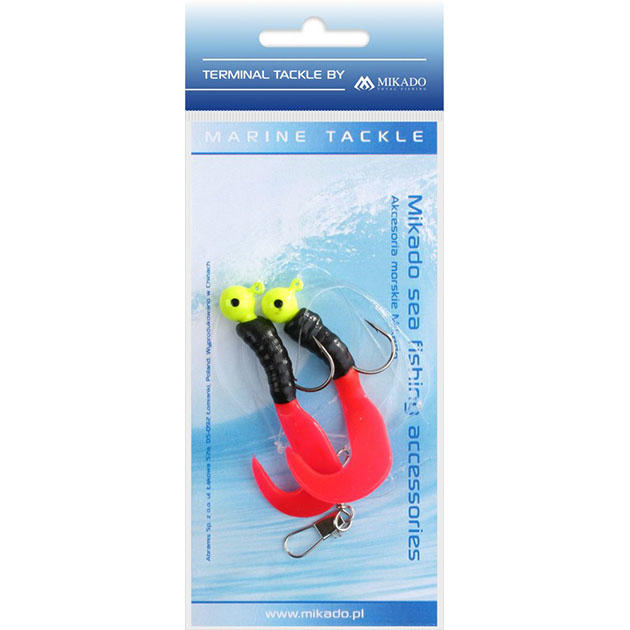 Морская оснастка Mikado на треску PILK TWIST JIGHEAD RIG 5.5см, 3 г. (2 шт.) крючки №1 красно-чёрный